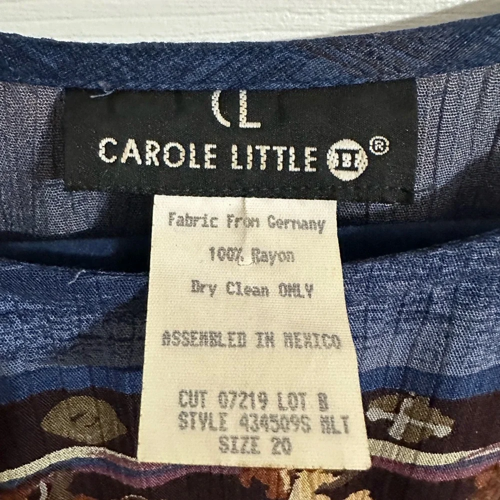 Vintage Carole Little Dress 20 Boho Floral Mid Dress Rayon Blue 11/4 - Picture 4 of 6